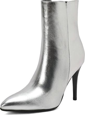 Generic Womens Fashion Metallic Pointed Toe Stiletto High Heels Ankle Boots Side Zipper Winter Party Dress Walking Shoes (Silver,5.5)