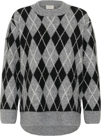 Kaffe KAgrith Argyle Pullover - Dames - Ronde hals truien - Grijs - S - Truien & Vesten