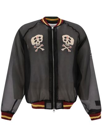 KAPITAL sheer skull-embroidered bomber jacket - Black