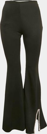 Area Area Black Crystal Embellished Jersey Cut-Out Waist Flared Trousers