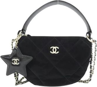Chanel Pre-owned Velvet Effect Nylon Shiny Crumpled Calf Clutch Bag - Dames - Vintage Schoudertas - Zwart - ONE Size - Nylon - Vintage