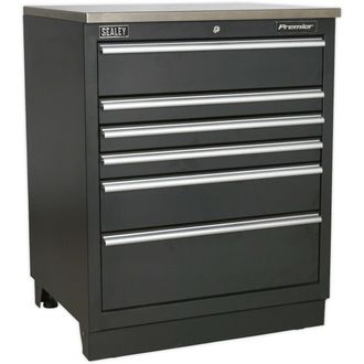 Loops 775mm Heavy Duty Modular Floor Cabinet - 6 Locking Drawers - Steel Construction in Metallics