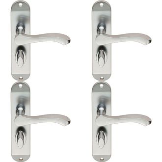 Loops 4x PAIR Scroll Lever Door Handle on Bathroom Backplate 180 x 40mm Satin Chrome