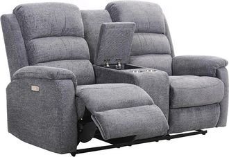 Vente-Unique Sof&aacute; de 2 plazas relax el&eacute;ctrico con tableta NEVERS de tela - Gris