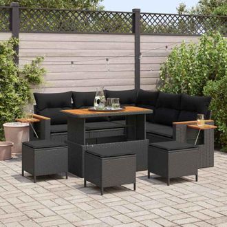 vidaXL Conjunto De Sof&aacute; De Jard&iacute;n 9 Pcs Negro 110 X 55 X 71 Cm Vidaxl