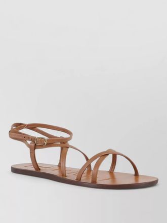 Maneb&igrave; leather sandals ankle strap flat sole