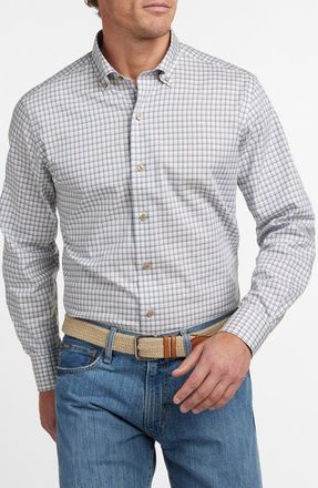 David Donahue Check Cotton Twill Button-Down Shirt in Dune/Blue at Nordstrom, Size Xx-Large