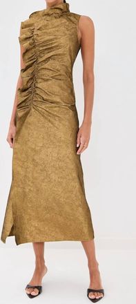Ulla Johnson Demetria Sleeveless Ruched Front Midi Dress In Gold Leaf