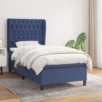 vidaXL Cama Box Spring Con Colch&oacute;n Tela Azul 90x190 Cm