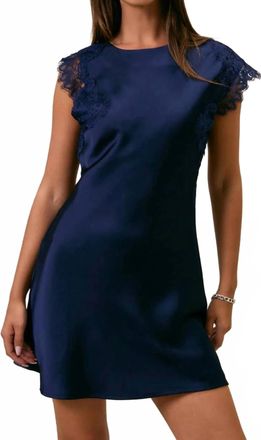 Le Lis Blanc Deux Sleeveless High Neck Lace Trim Detail Dress In Navy