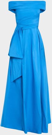 Talbot Runhof Off-The-Shoulder Draped Taffeta Gown