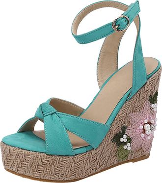 Generic Womens Platform Sandals 2026 Summer New Korean Edition Slope Heel Imitation Grass Weaving Thick Sole Water Proof High Elevated For Women Leather Thong