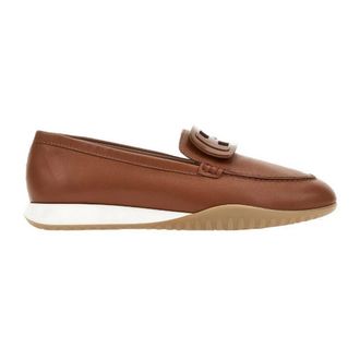 Hogan Schoenen, Dames, Bruin, 36 EU, Leer, Stijlvolle leren bruine platte schoenen