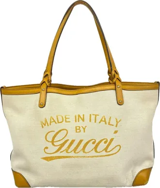 Gucci Beige Yellow Canvas Tote Bag (Pre-Owned)