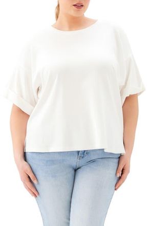 Karen Kane Cuffed Sleeve Rib T-Shirt in White at Nordstrom, Size 0 X