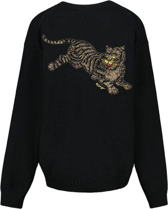 Kenzo Mens Rws Jumping Tiger Cardigan - Kenzo Cotton Black Ready-To-Wear Sweatshirts