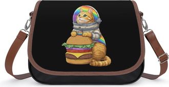 Generic Rainbow Hamburger Astronaut Kitten Spacees Crossbody Bags for Women Leather Tote Bag Travel Purse Shoulder Bag for Work Shopping