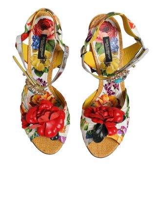 Dolce & Gabbana Mens Multicolor Floral Crystal Embellished Sandals Shoes Se+lamb+goat+straw+10lf