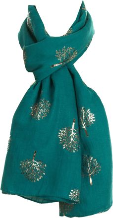 World of Shawls Silver Foil Mulberry Tree Print Fashion Scarf (Teal With Pink Foil Mulberry Tree)