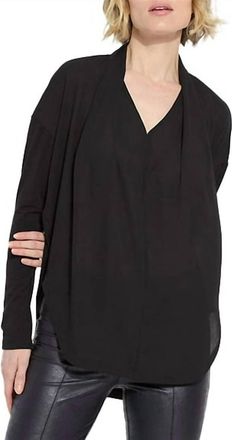 Lyss&eacute; Folded Neck Mix-Media Top In Black