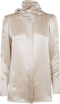 Liviana Conti Edna blouse met gestrikte hals en lange mouwen - Beige