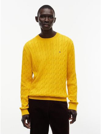 Tommy Hilfiger Mens Cable Knit Crewneck Sweater - Countryside Yellow - XXXL