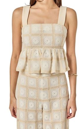 English Factory Bria Embroidered Lace Peplum Top in Natural at Nordstrom, Size X-Small
