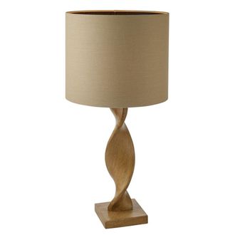 Netlighting Abia Table Lamp Oak Effect Resin Natural Linen Shade in Brown