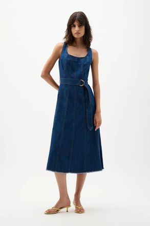 Joseph Ribkoff Denim Fit And Flare Midi Dress With Belt in Denim Medium Blue at Nordstrom, Size X-Small
