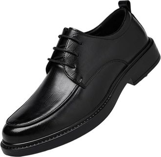 Generic Mens British Style Leather Oxfords Business Dress Shoes All Season Formal Wear for Wedding Groom Work Commuting and Casual Occasions(Black,10.5)