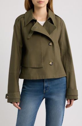 Rag & Bone Jamie Double Breasted Crop Cotton Trench Coat in Ar Green at Nordstrom, Size Small