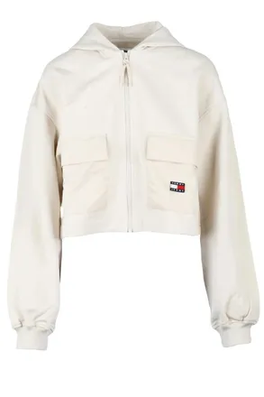 Tommy Jeans Beige Cropped Hooded Sweatshirt
