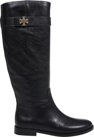 Tory Burch Zwarte Rijlaars met T-Lock - Dames - Hoge Laarzen - Zwart - 38 1/2 EU - Leer - Schoenen
