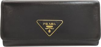 Prada Black Leather Long Wallet (Bi-Fold) (Pre-Owned)