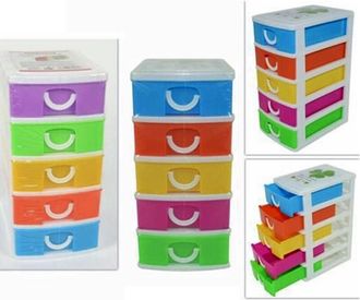 Trade Shop Trade Shop - Cassettiera In Plastica A 5 Cassetti Contenitori 18,5x13x9 Colorata Portaoggetti