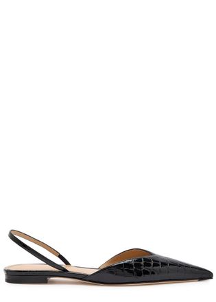 Victoria Beckham Victoria Angle Crocodile-effect Patent Leather Slingback Flats - Black - 38 (IT38/ UK5)