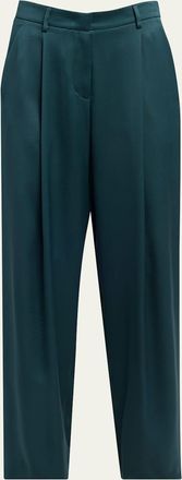 Giorgio Armani Pleated Silk Straight-Leg Trousers