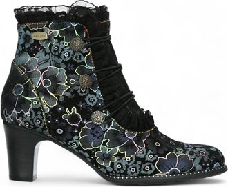Laura Vita Elcodieo 224 Blue Floral Womens Gothic Victorian Leather Ankle Heeled Boots