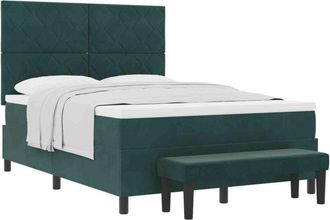 vidaXL Box Spring Bed with Mattress Dark green 160 x 200 cm Velvet vidaXL