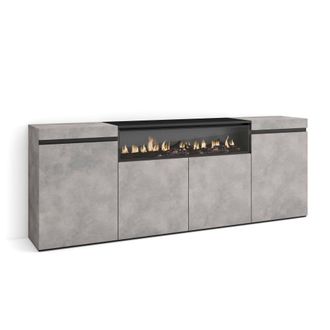 Skraut Home Aparadores Para Sal&oacute;n, Gran Capacidad De Almacenaje, 200x75x35cm, 4 Puertas, Chimenea El&eacute;ctrica, Estilo Moderno, Gris Cemento - Skraut Home