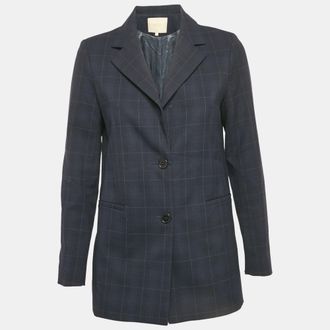 Maje Navy Blue Checks Gabardine Blazer