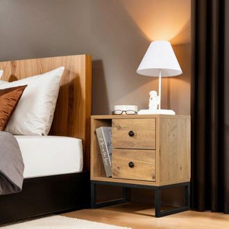 Dmora Dmora - Mesa De Noche Rhiannon, C&oacute;moda Baja, Mesilla De Noche, Estante De La Cama, 45x30 H50 Cm, Pino Y Negro