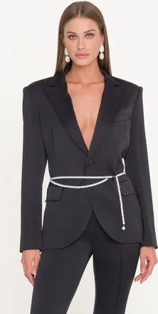 Generation Love Martina Satin Belted Blazer in Black at Nordstrom, Size Xx-Small