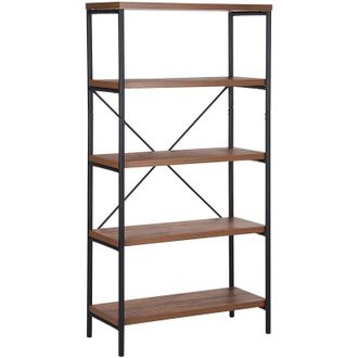 Beliani Estanter&iacute;a Industrial De 5 Niveles Madera Oscura Estructura De Metal Negro