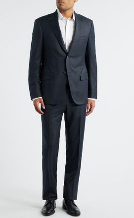 Samuelsohn Milano Contemporary Fit Charcoal Grey Plaid Super 130s Wool Twill Suit at Nordstrom, Size 50Regular