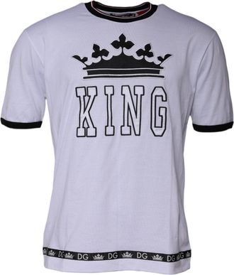 Dolce & Gabbana Mens Crown & Logo-Embroidered T-Shirt White Cotton