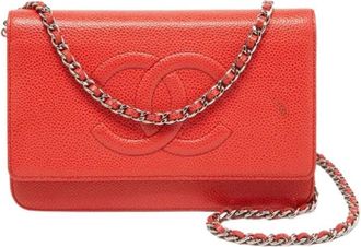 Chanel Pre-owned Wallet On Chain - Dames - Vintage Schoudertas - Oranje - ONE Size - Leer - Vintage