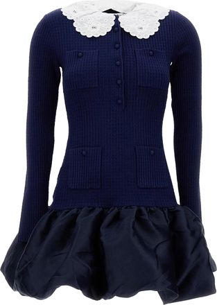 Self Portrait Fitted Balloon Mini Dress with Lace Collar