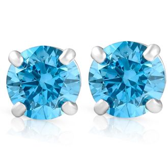 Pompeii3 1/2ct Blue Lab Grown Diamond Studs Screw Back 14K White Gold Earrings