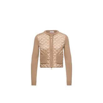 Moncler Moncler Geometric-quilted Padded Zip-up Cardigan, Women, Beige, Size: Xs